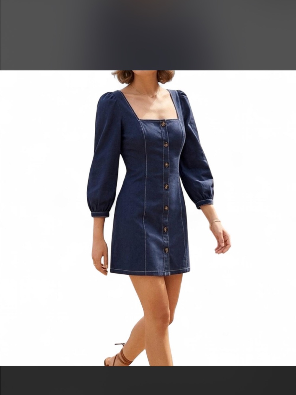 D.Ark Square-Neck Button-Front Mini Dress in Navy